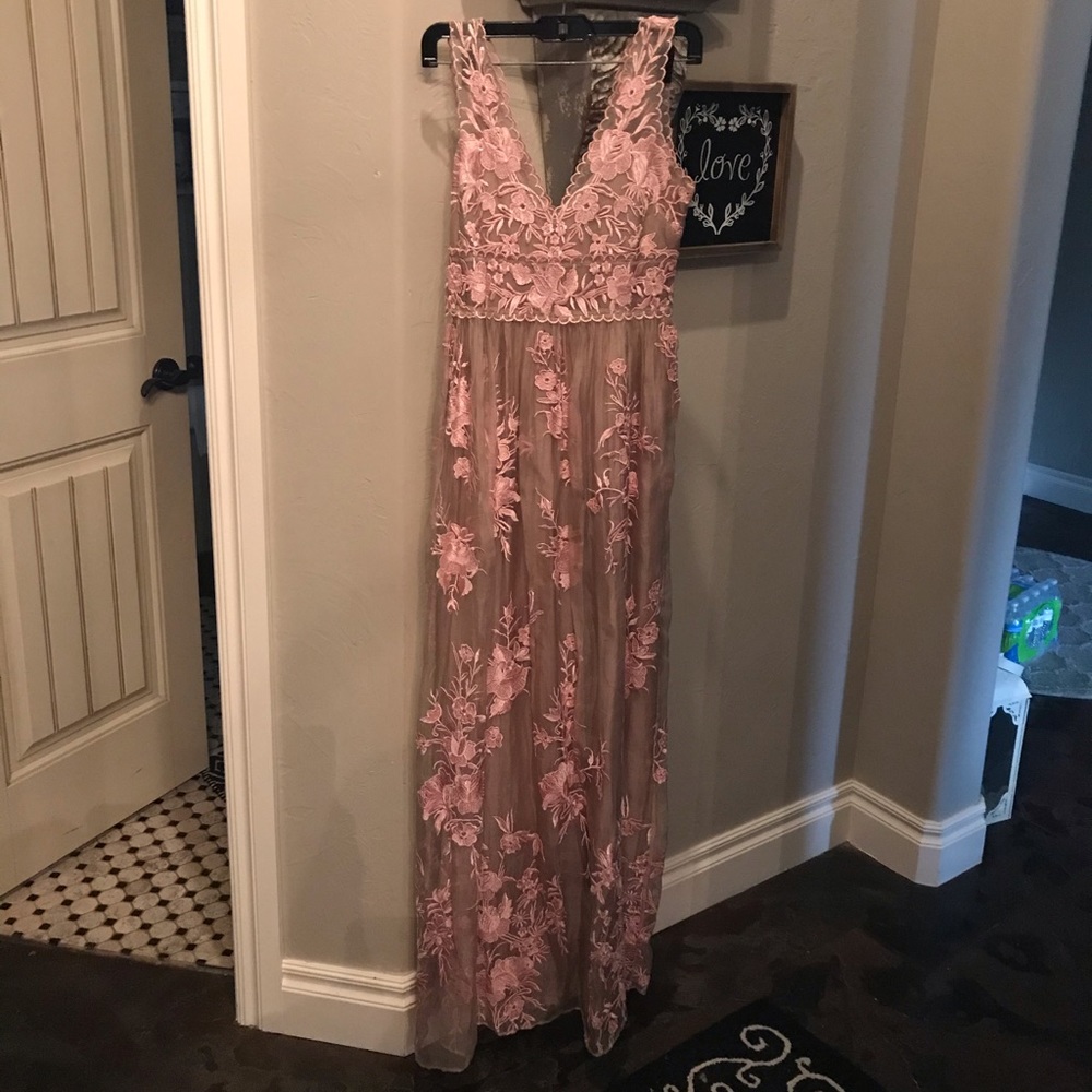 Anthropologie pink lace overlay dress